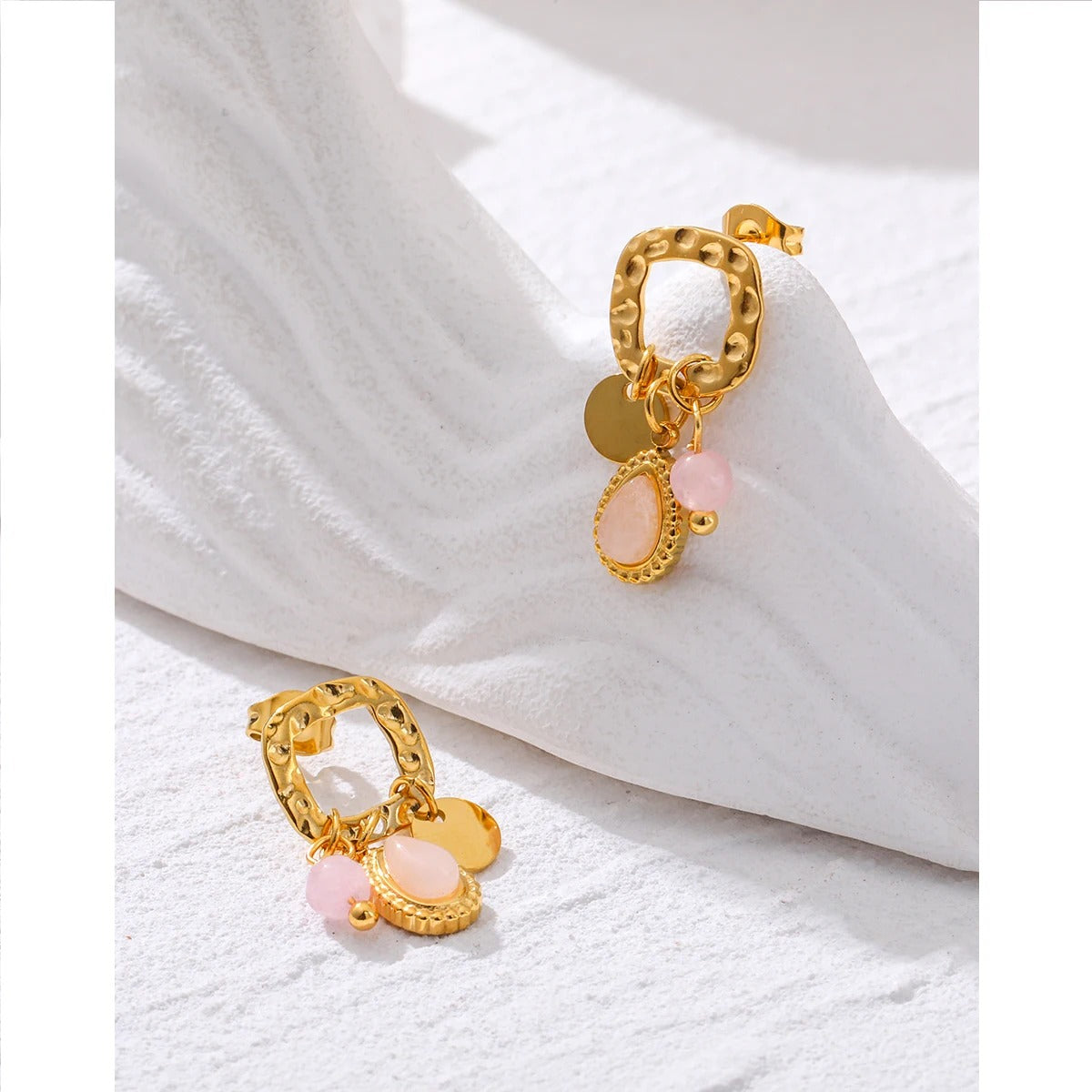 PENDIENTES FLOR ROSA - ORO