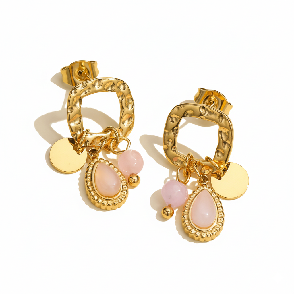 PENDIENTES FLOR ROSA - ORO