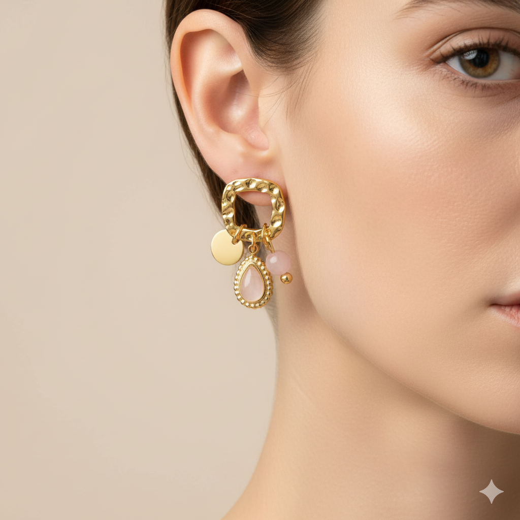 PENDIENTES FLOR ROSA - ORO