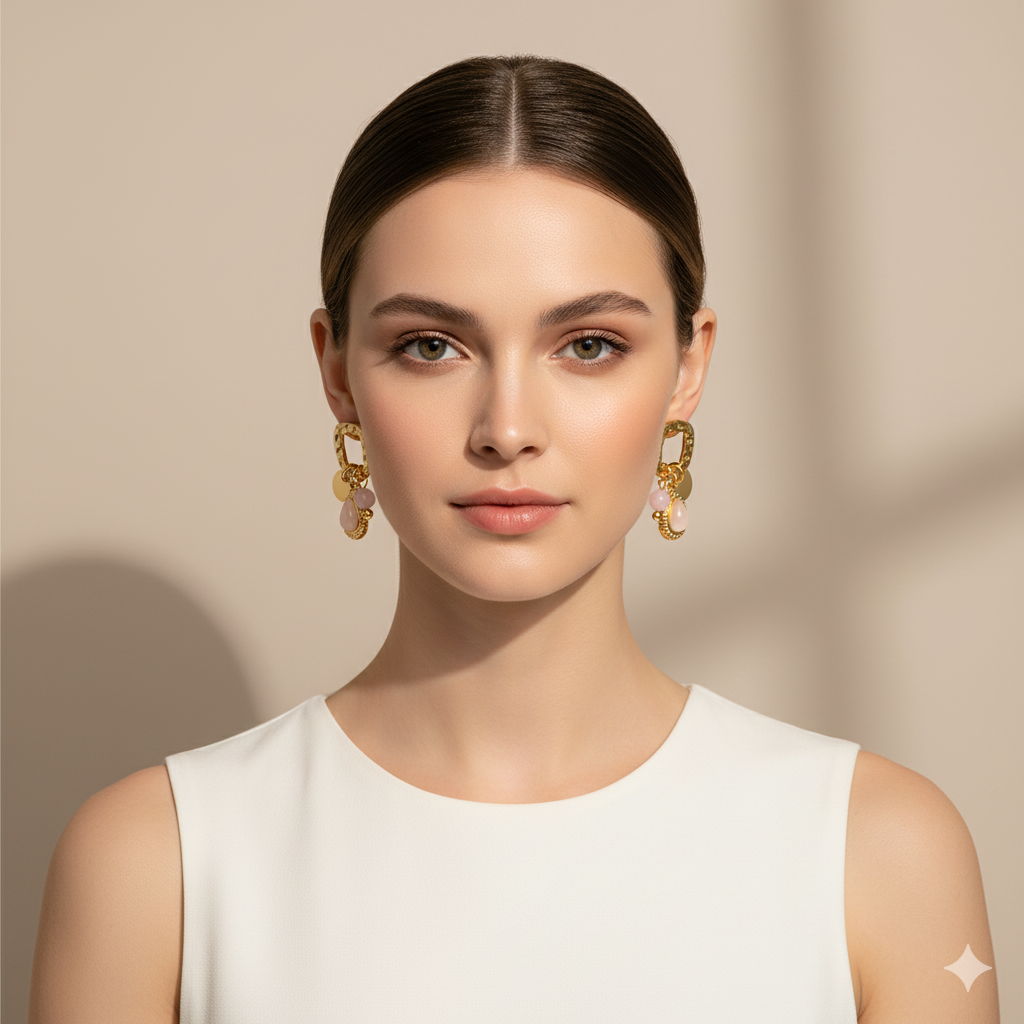 PENDIENTES FLOR ROSA - ORO