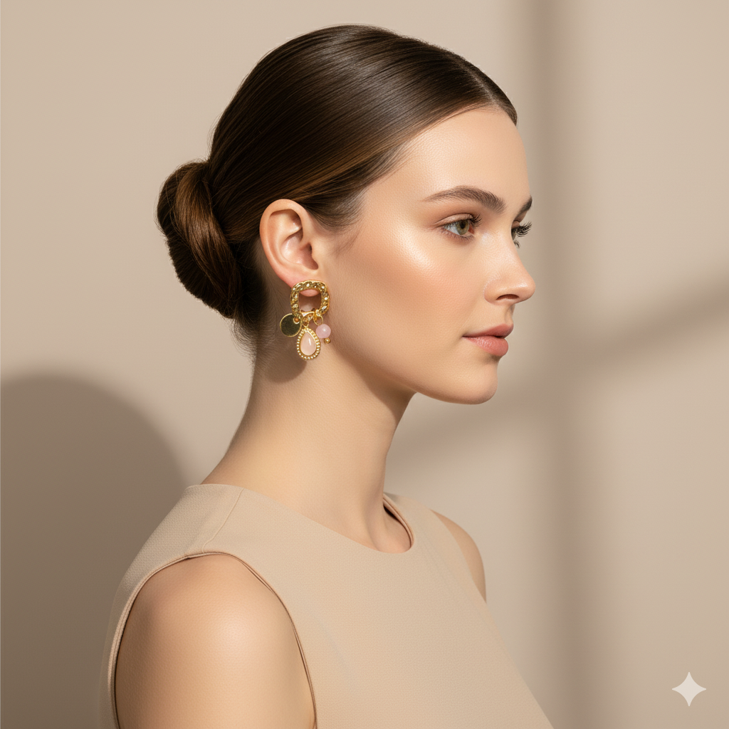 PENDIENTES FLOR ROSA - ORO