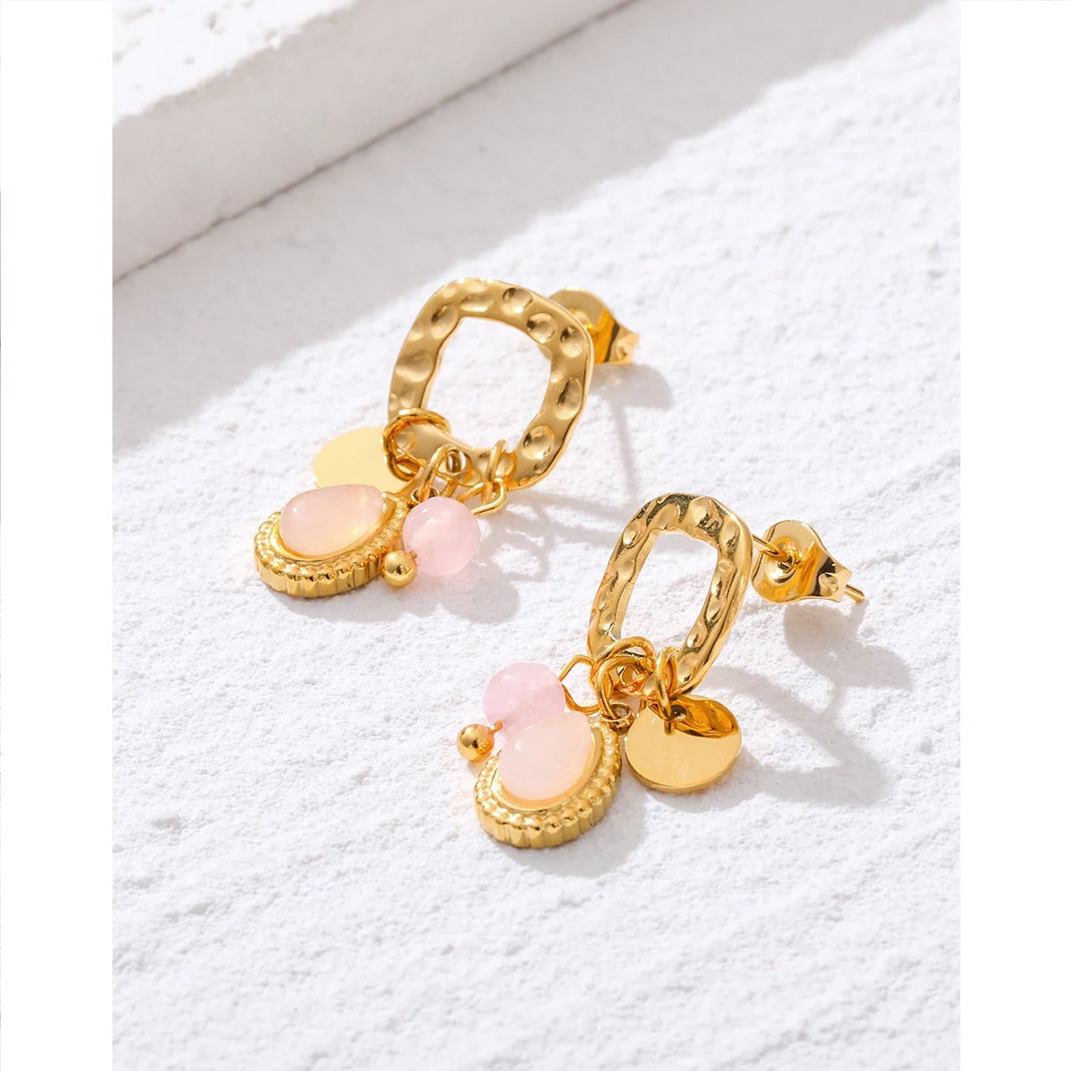 PENDIENTES FLOR ROSA - ORO