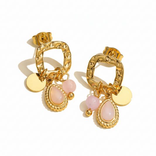 PENDIENTES FLOR ROSA - ORO